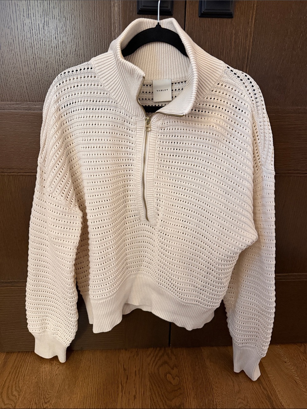 Varley Cream Open-Knit Half-Zip Pullover